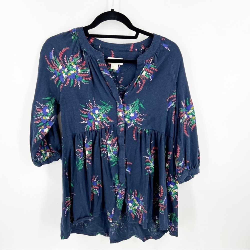 ✅ Anthropologie S Maeve Floral Print Knit Winona Babydoll Tunic‎ Top Shirt SMALL
